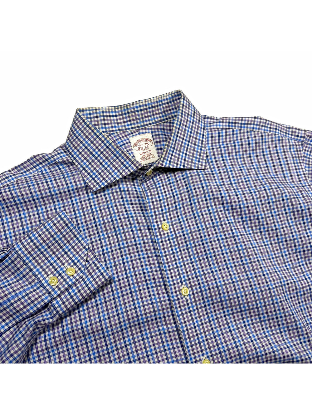 Brooks Brothers Men’s Madison 16.5-34 Blue Check Supima Cotton Non-Iron Shirt
